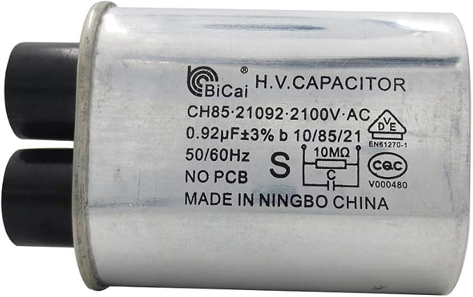 Mikrowellen-Hochspannungskondensator CH85, 0.92 uF, 2100V AC, 50/60Hz, 10/85/21, 4.8mm, 10M Ω — mit internem Widerstand, PCB-frei