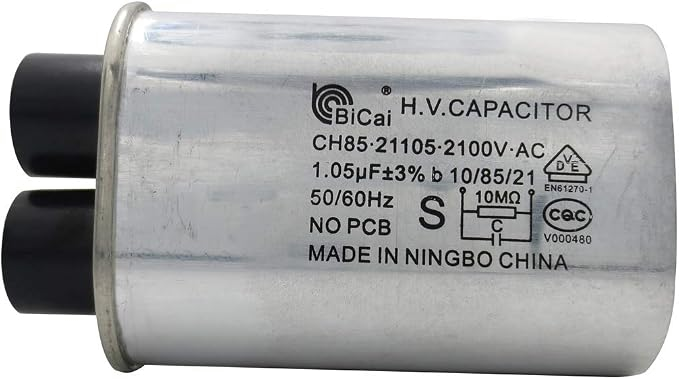 Mikrowellen-Hochspannungskondensator 1.05 uF, CH85, 21105, 2100V AC, 10/85/21, 50/60Hz, EN61270-1(3/16 — universell, für Haushaltsgeräte, PCB-frei, zertifiziert