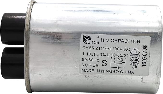 Mikrowellen-Hochspannungskondensator 1.10 uF, CH85, 21110, 2100V AC, 10/85/21, 50/60Hz, EN61270-1 — universell, für Haushaltsgeräte, PCB-frei, zertifiziert