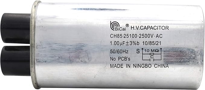 Mikrowellen-Hochspannungskondensator CH85, 1.00 uF, 2500 VAC, 50/60 Hz, 0.7 mm, 3+3, 10MΩ — 3+3 Anschlüsse, mit internem Widerstand