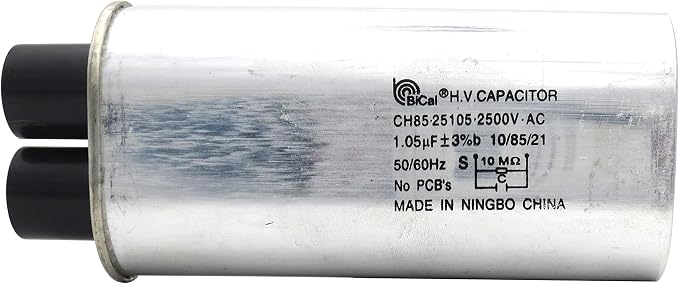 Mikrowellen-Hochspannungskondensator CH85.25105, 2500 VAC, 1.05 µF, 50/60 Hz, 0.7 mm, 3+3 — 3+3 Anschlüsse, für Industrieanlagen, mit internem Widerstand, PCB-frei